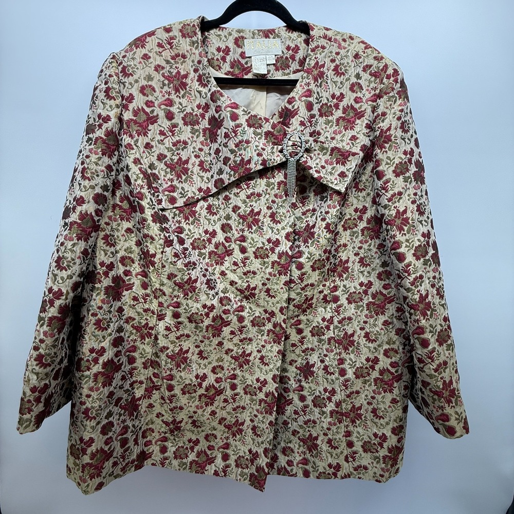 Italia Exclusive Women's Red‎ Gold Holiday Party Blazer Floral Textured Size 24W